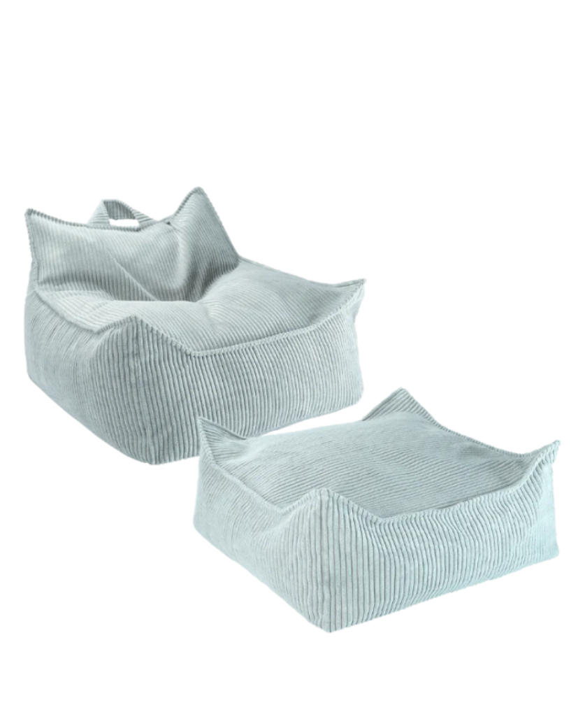 kinderstoel met poef set pepermunt blauw