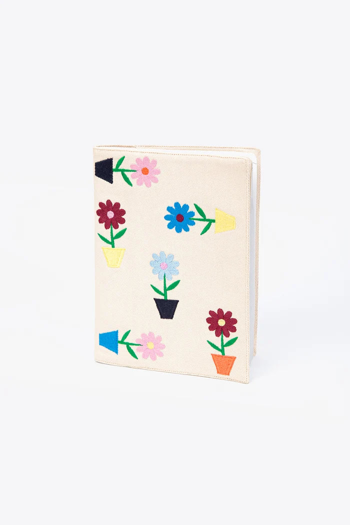 Geborduurde baby-gezondheidsboekjesomslag met bloemenmotief – beige denim