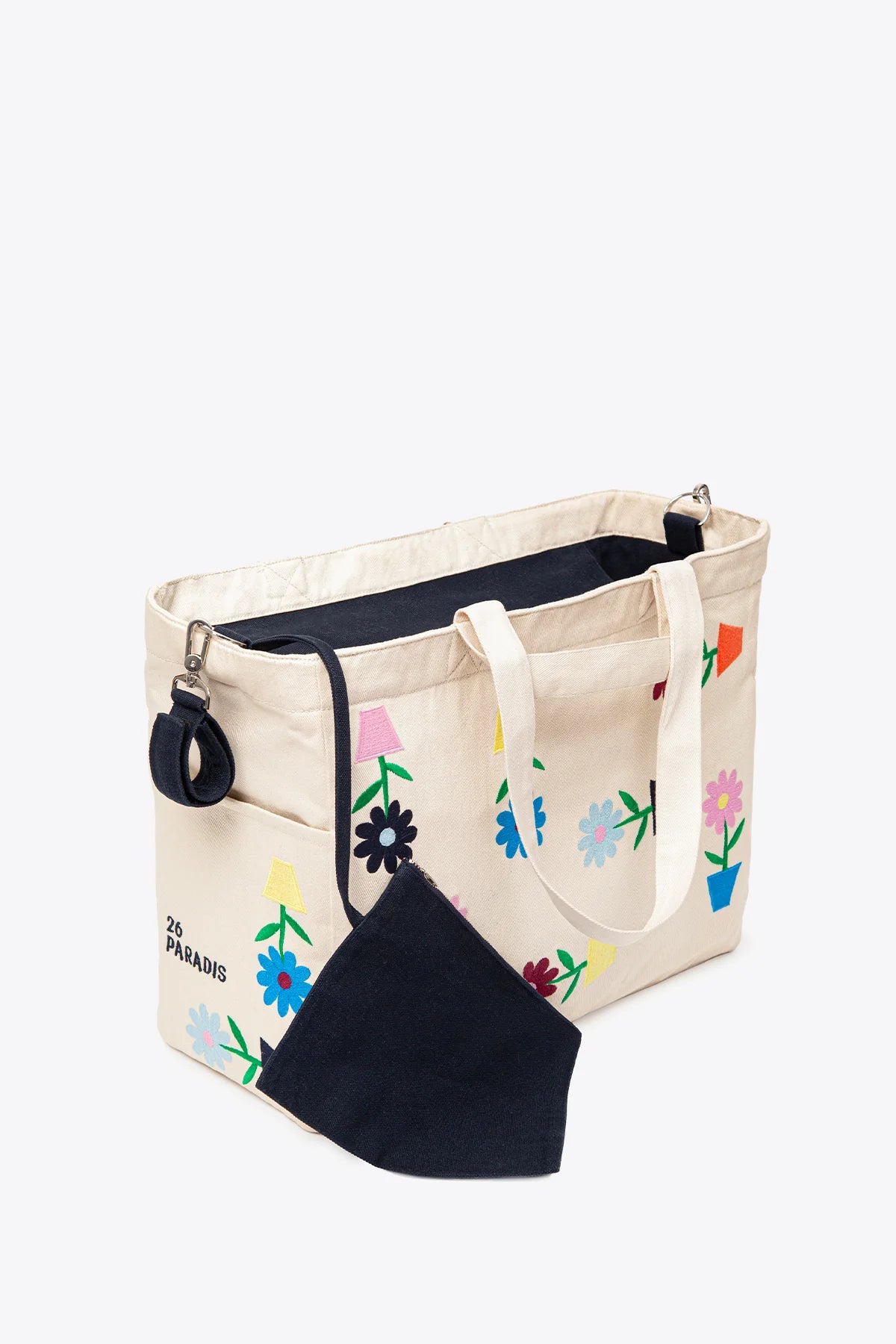 denim luiertas met bloemenborduursel
