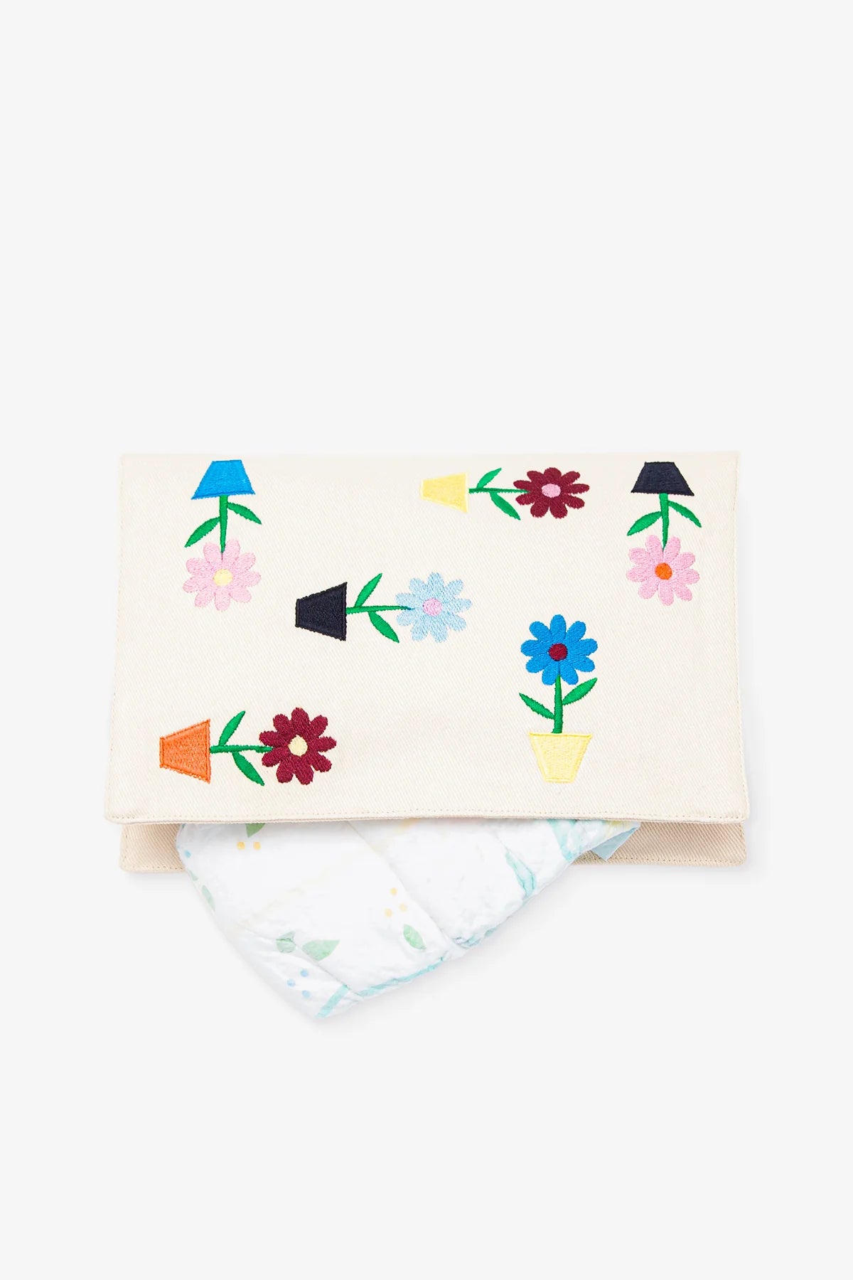 Embroidered Denim Nappy & Wipes Pouch – Floral
