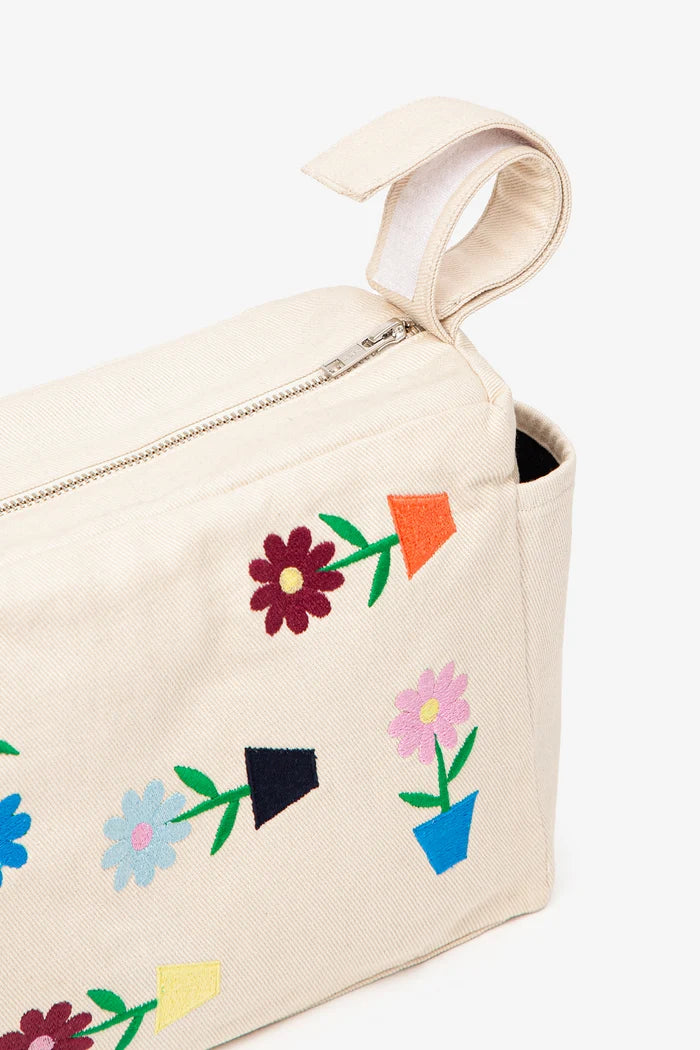 Embroidered Floral Stroller Organizer – Beige Denim
