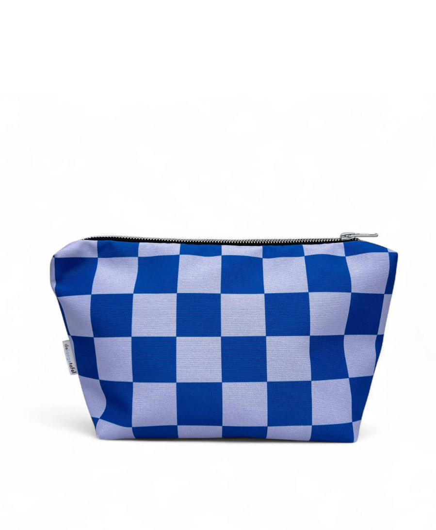 Blue checked toiletry bag
