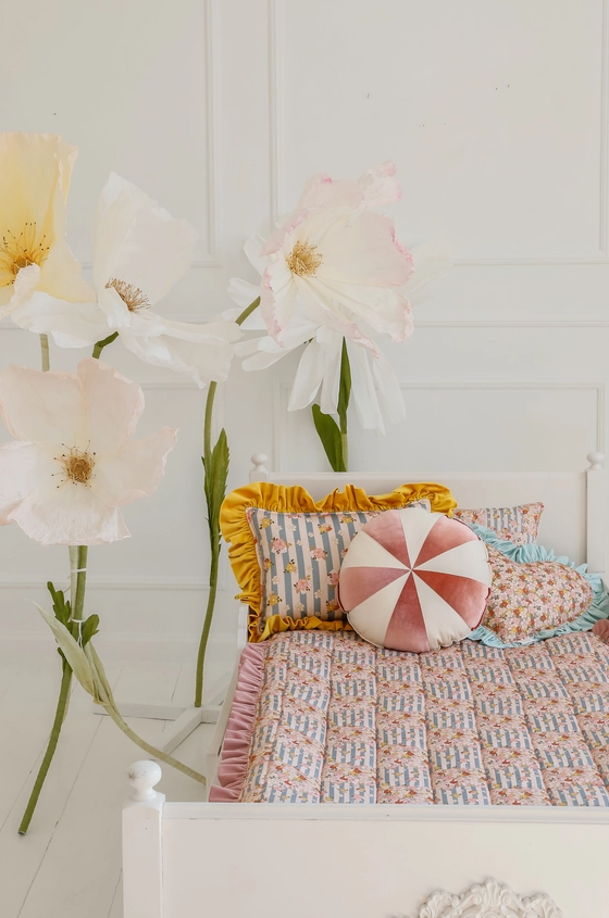Striped and floral print pillow