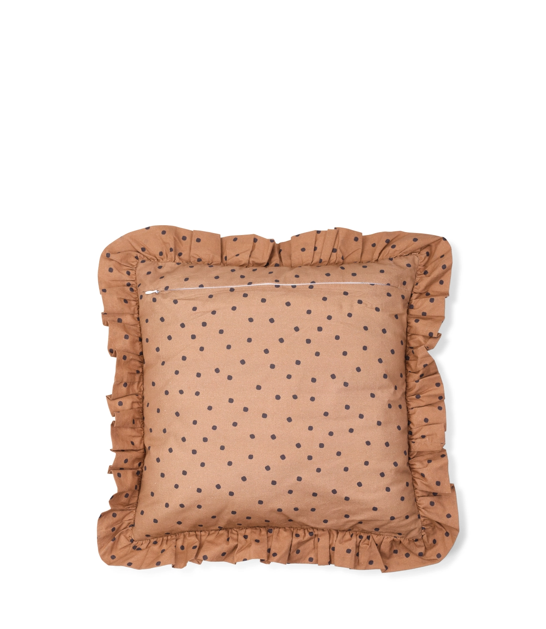 Floral and dotted print frilled cushion