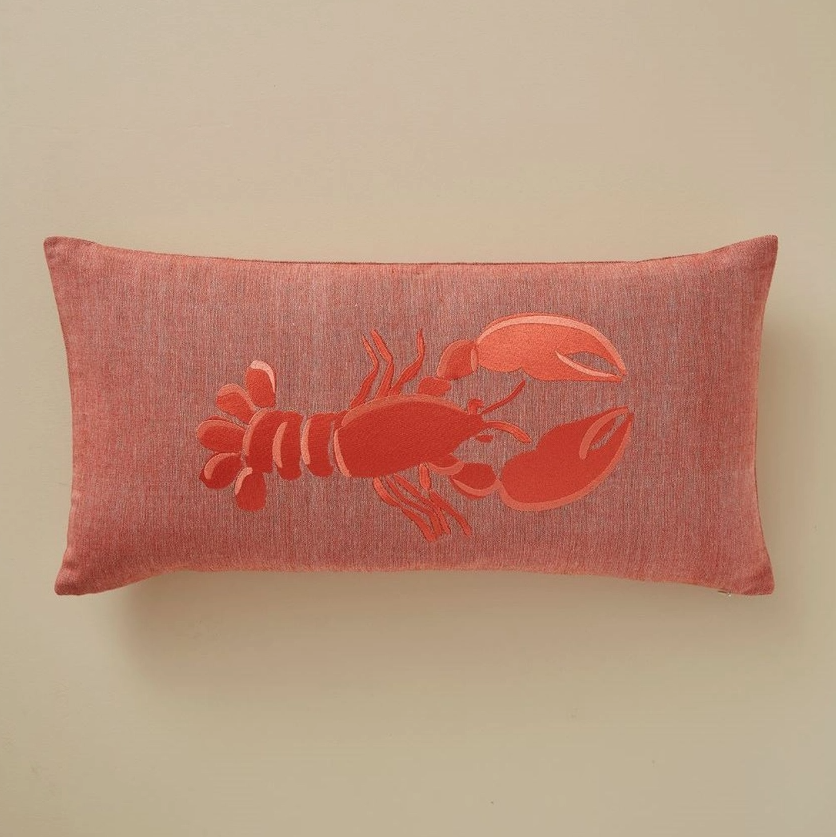 Lobster-embroidered cushion cover
