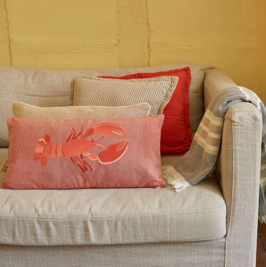 Lobster-embroidered cushion cover