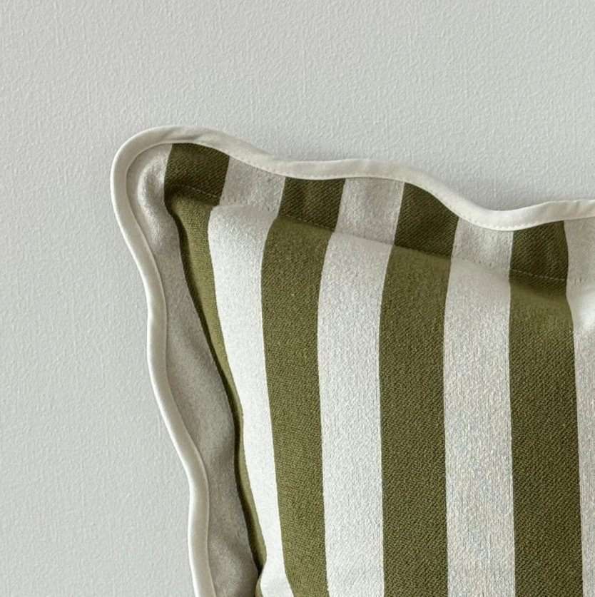 Olive scalloped edge cushion cover
