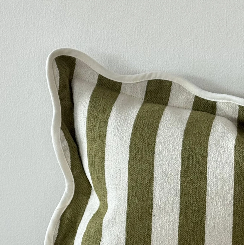 Olive scalloped edge cushion cover
