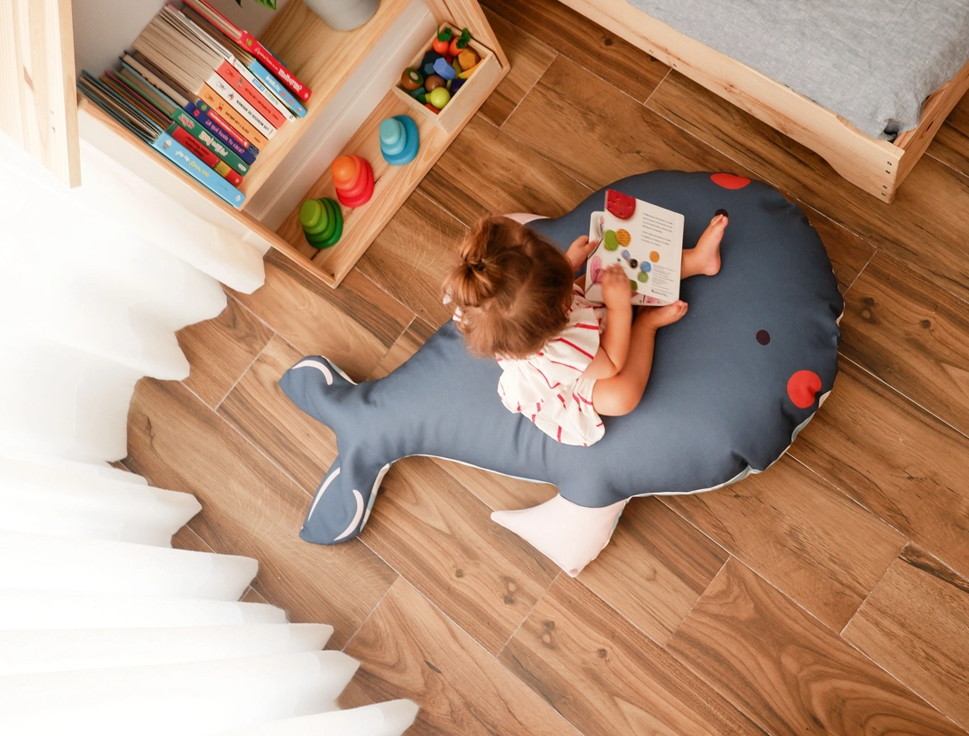 Whale-shaped floor cushion