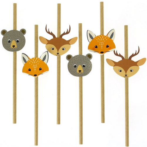 6 bosdieren papieren rietjes