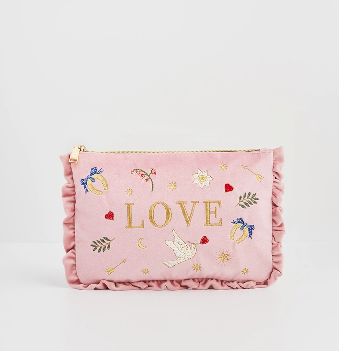 Roze fluwelen geborduurde pochette