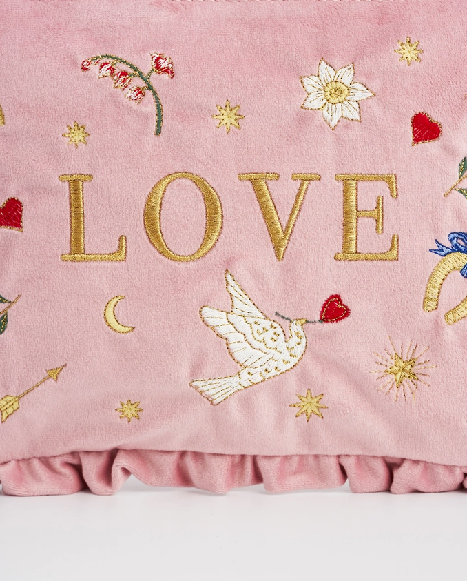 Roze fluwelen geborduurde pochette