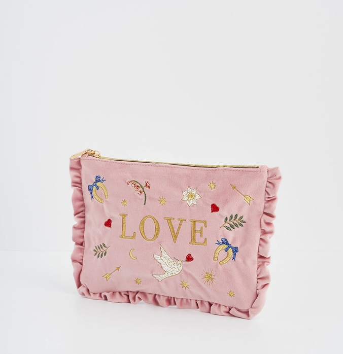 Roze fluwelen geborduurde pochette