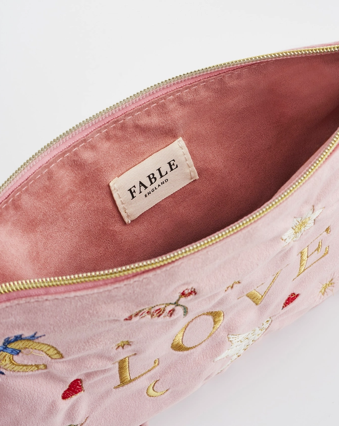 Roze fluwelen geborduurde pochette