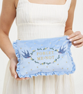 Lichtblauw fluwelen geborduurde pochette