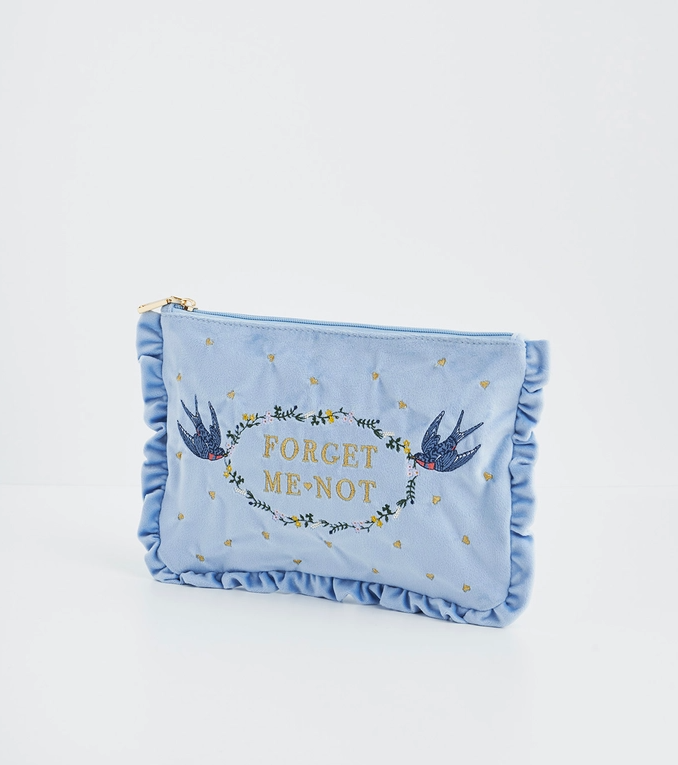 Lichtblauw fluwelen geborduurde pochette