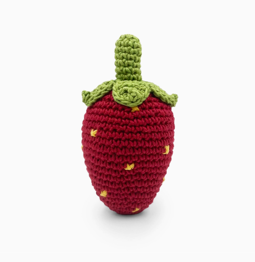 Strawberry crochet baby rattle