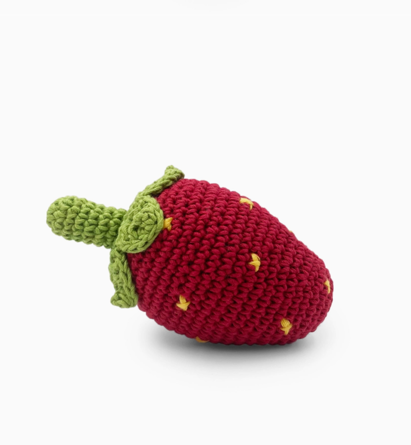 Strawberry crochet baby rattle