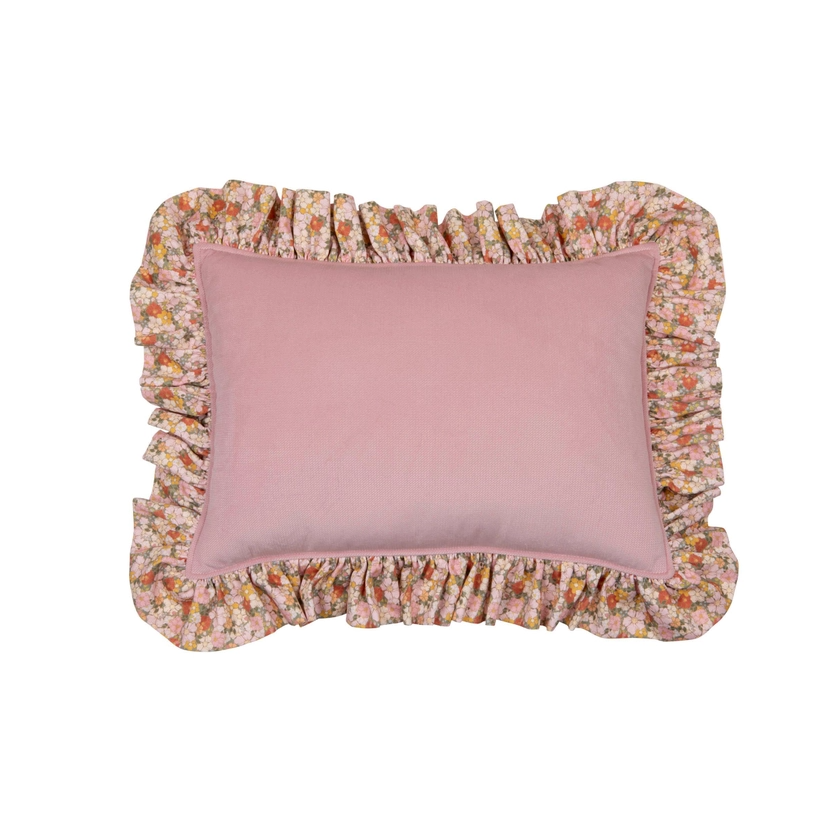 Floral print pillow with ruffles