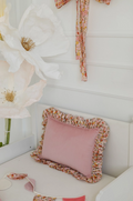 Floral print pillow with ruffles