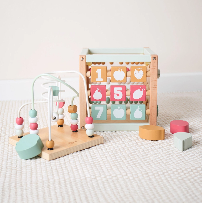 Wooden motor skill cube for babies