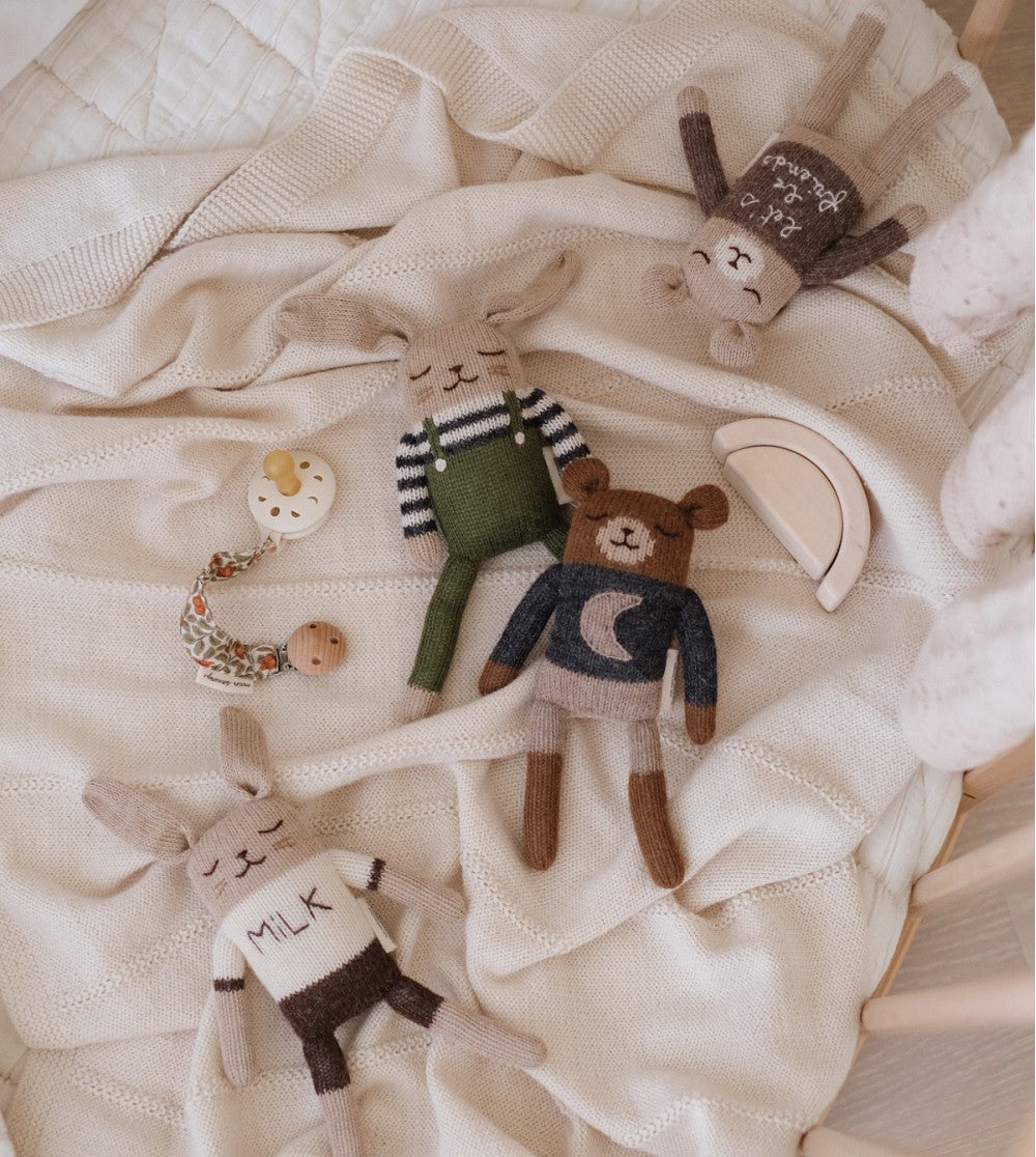 Bunny Knit Toy – Olive Overalls