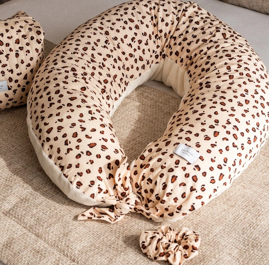 Leopard-print pregnancy and nursing pillow