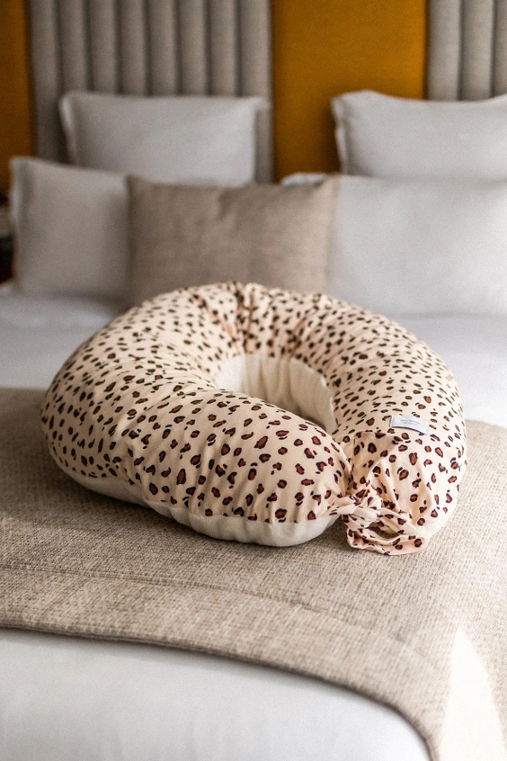 Leopard-print pregnancy and nursing pillow